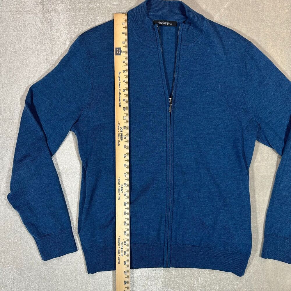 Saks Fifth Avenue Womens Large 100% Merino Wool Blue Full Zip Sweater Jacket - Picture 6 of 10